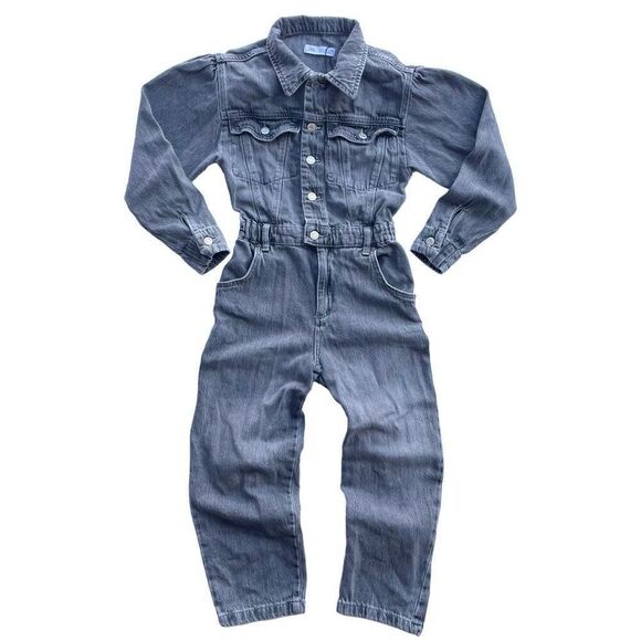ZARA Jumpsuit Youth 11-12 Grey Denim Long Sleeve Retro‎ Button Up - Picture 2 of 12
